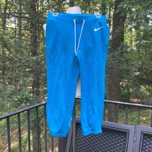 Nike blue/white capri sweat pants with white tie around waist sz. S